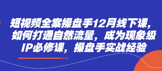 短视频全案操盘手12月线下课，如何打通自然流量，成为现象级IP必修课，操盘手实战经验