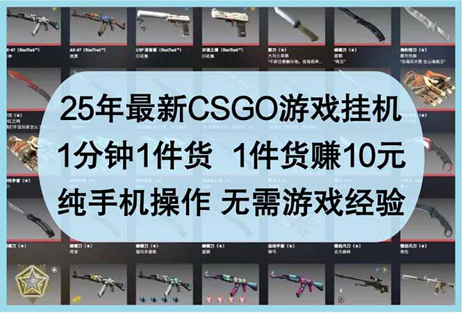 （14439期）25年最新CSGO游戏挂机，1分钟1件货，1件货赚10元 纯手机操作 无需游戏经验
