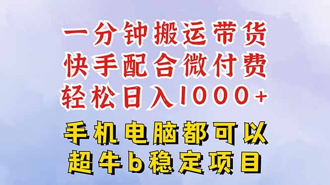 （16285期）快手黑科技一分钟搬运带货，一刀不剪过原创，微付费投流玩法，轻松日入…