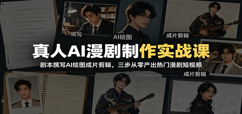 真人AI漫剧制作实战课：剧本撰写AI绘图成片剪辑，三步从零产出热门漫剧短视频