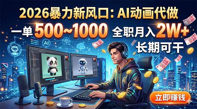 （18993期）2026暴力新风口：AI动画代做，一单500~1000，全职月入2W+，长期可干