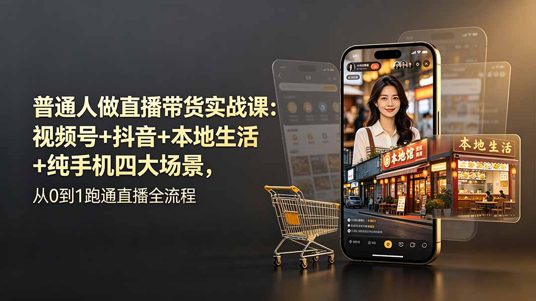 （19111期）普通人做直播带货实战课：视频号+抖音+本地生活+纯手机四大场景，从0到1跑通直播全流程