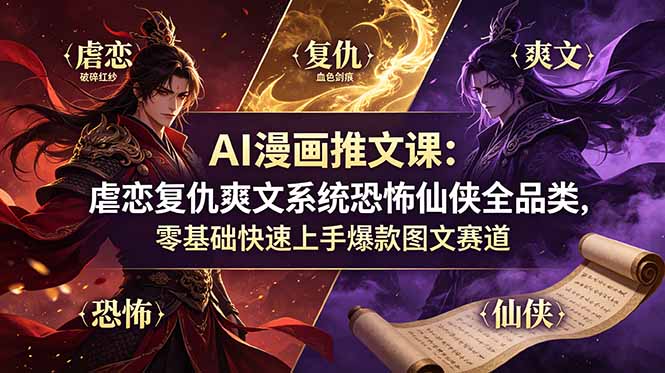（19060期）AI漫画推文课：虐恋复仇爽文系统恐怖仙侠全品类，零基础快速上手爆款图文赛道