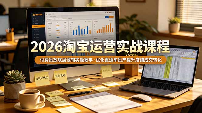 （19075期）2026 淘宝运营实战课程，付费投放底层逻辑实操教学，优化直通车投产提升店铺成交转化