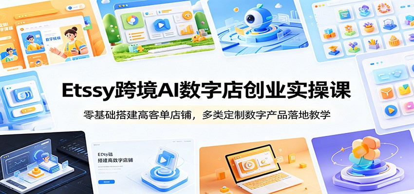 Etsy跨境AI数字店创业实操课：零基础搭建高客单店铺，多类定制数字产品落地教学