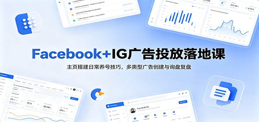 Facebook+IG广告投放落地课：主页搭建日常养号技巧，多类型广告创建与询盘复盘