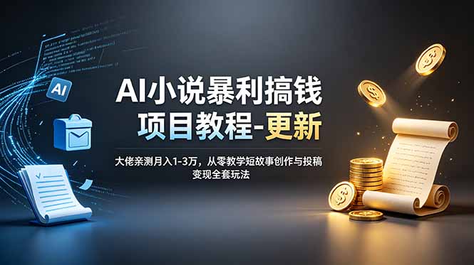 （19030期）AI小说暴利搞钱项目教程-更新，大佬亲测月入1-3万，从零教学短故事创作与投稿变现全套玩法