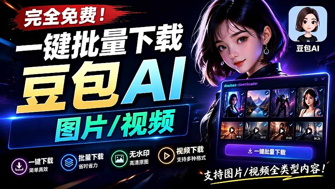 （19107期）Github最新发布！一键批量下载豆包AI无水印图片/视频，简单易用，自动解析提示词，doubao-downloader