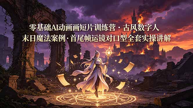 （19078期）零基础AI动画短片训练营，古风数字人末日魔法案例，首尾帧运镜对口型全套实操讲解