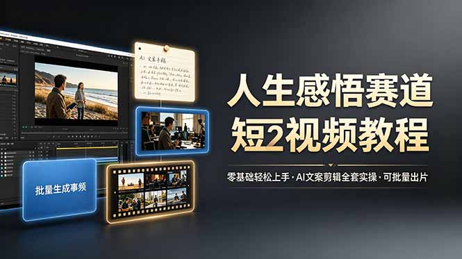 （19115期）人生感悟赛道短视频教程，零基础轻松上手，AI文案剪辑全套实操可批量出片