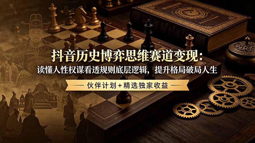 （19116期）抖音历史博弈思维赛道变现：读懂人性权谋看透规则底层逻辑，提升格局破局人生，伙伴计划+精选独家收益