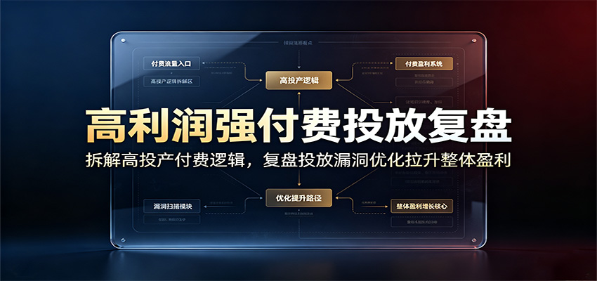 高利润强付费投放复盘：拆解高投产付费逻辑，复盘投放漏洞优化拉升整体盈利