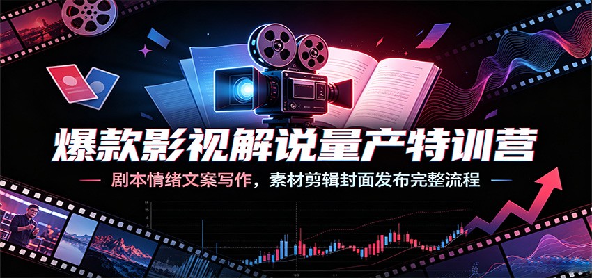 爆款影视解说量产特训营：剧本情绪文案写作，素材剪辑封面发布完整流程