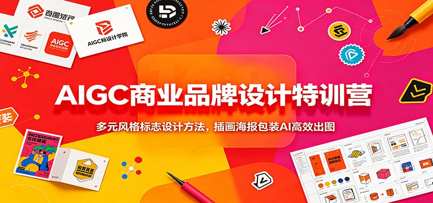 AIGC商业品牌设计特训营：多元风格标志设计方法，插画海报包装AI高效出图