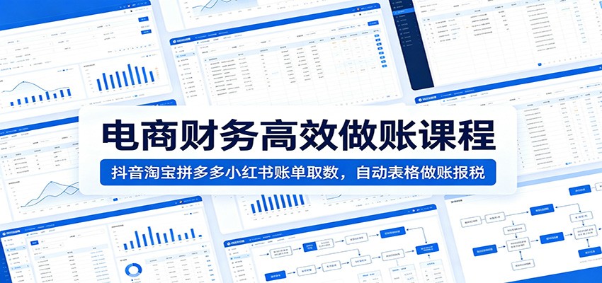 电商财务高效做账课程：抖音淘宝拼多多小红书账单取数，自动表格做账报税