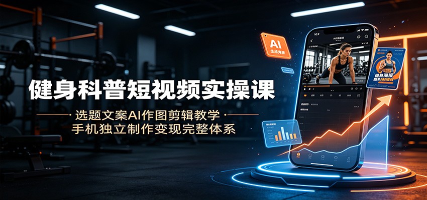 健身科普短视频实操课：选题文案AI作图剪辑教学，手机独立制作变现完整体系
