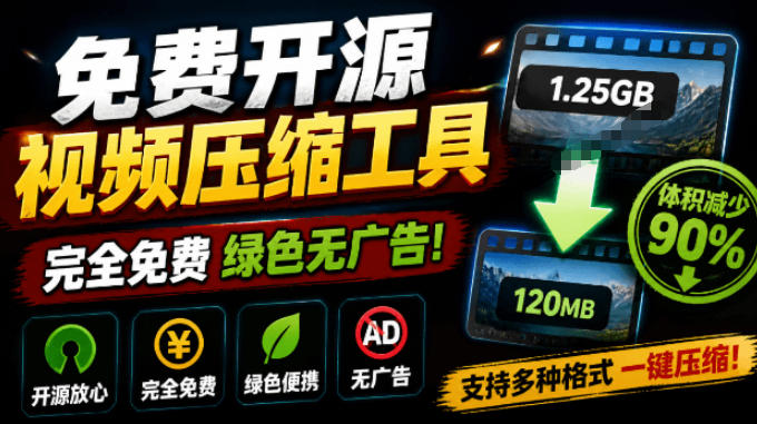 Github开源视频压缩瘦身工具，轻松压缩90%，并保持画质清晰，完全免费绿色无广告！VideoSlim