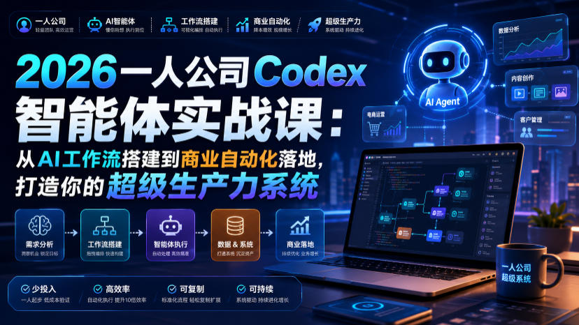 2026一人公司Codex智能体实战课：从AI工作流搭建到商业自动化落地，打造你的超级生产力系统