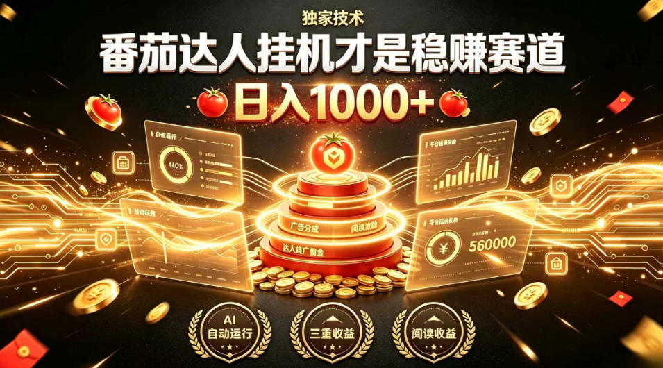 别再瞎找副业！番茄达人挂G才是稳賺赛道，日入1000+，全程傻瓜式操作，可矩阵放大