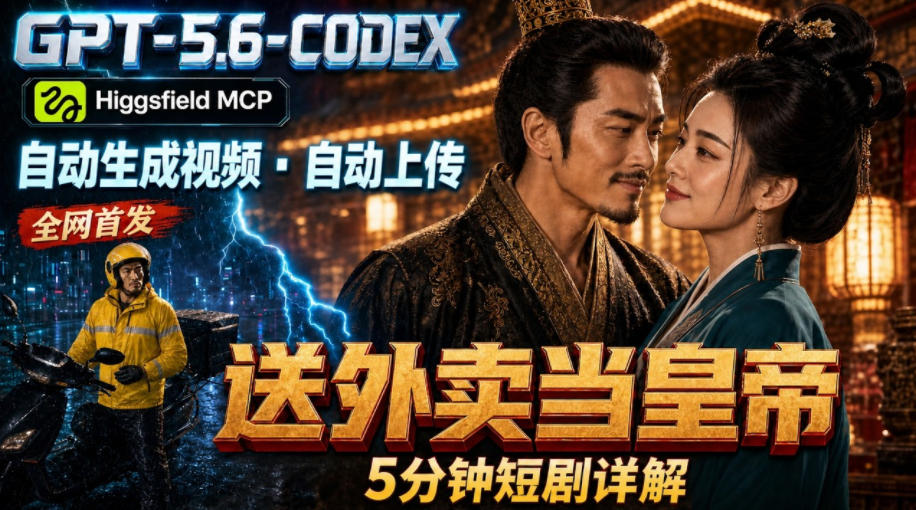 GPT-5.6 Codex+Higgsfield MCP：一条指令生成5分钟短剧并自动上传YouTube（油管）