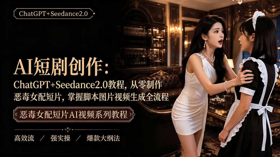 AI短剧从零创作实战课｜ChatGPT脚本撰写+Seedance2.0视频生成，恶毒女配短剧全流程教程