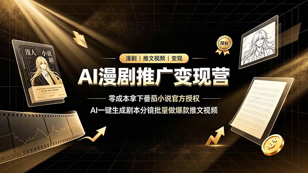 （19193期）AI漫剧推广变现营，零成本拿下番茄小说官方授权，AI一键生成剧本分镜批量做爆款推文视频