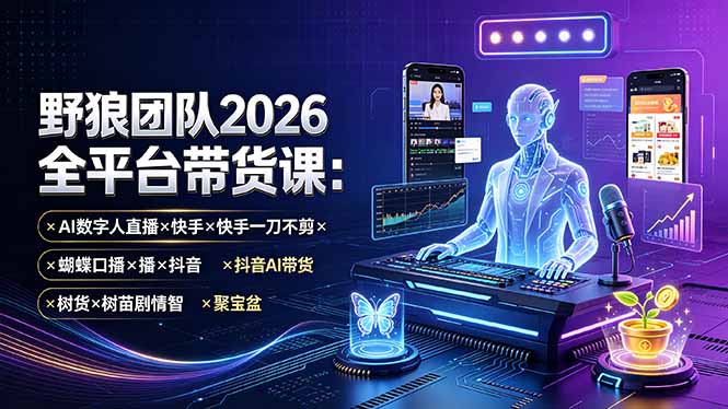 （19511期）野狼团队2026全平台带货课-7月：AI数字人直播×快手一刀不剪×蝴蝶口播×抖音AI带货×树苗剧情智剪×聚宝盆