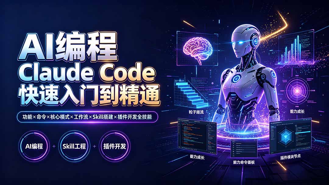（19306期）AI编程 Claude Code快速入门到精通：功能×命令×核心模式×工作流×Skill搭建×插件开发全技能
