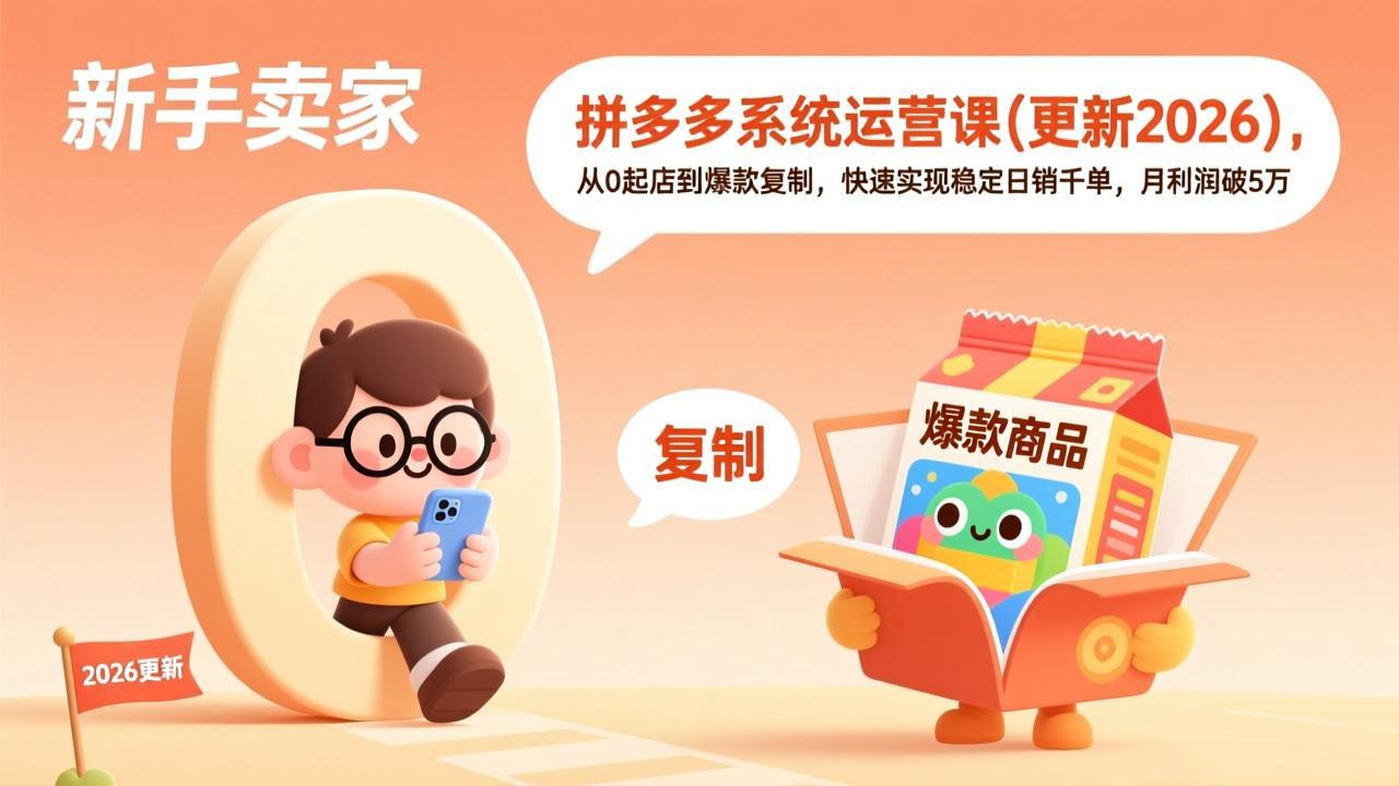 （19482期）拼多多系统运营课(更新7月)，从0起店到爆款复制，快速实现稳定日销千单，月利润破5万