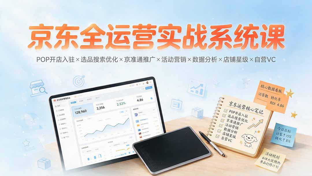 （19581期）京东全运营实战系统课：POP开店入驻×选品搜索优化×京准通推广×活动营销×数据分析×店铺星级×自营VC