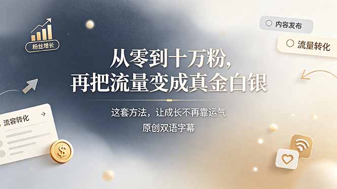 （19198期）从零到十万粉，再把流量变成真金白银——这套方法，让成长不再靠运气【原创双语字幕】