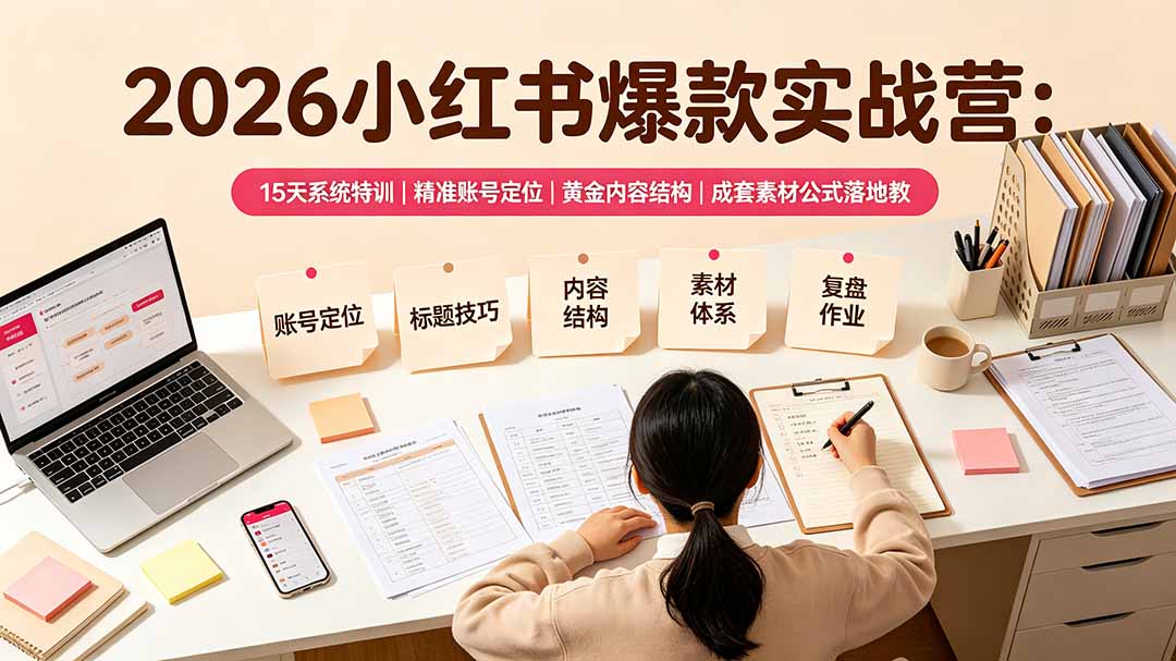 （19332期）2026小红书爆款实战营：15天系统特训｜精准账号定位｜黄金内容结构｜成套素材公式落地教程