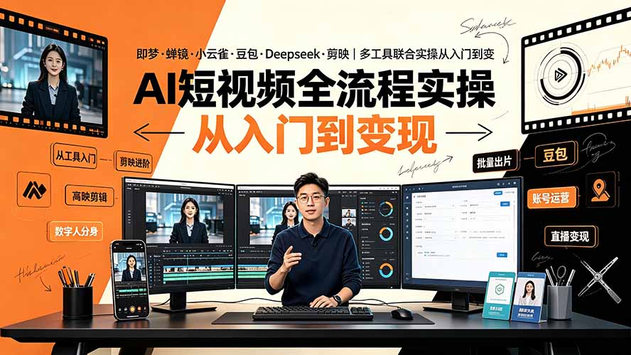 （19250期）AI短视频全流程实操：即梦·蝉镜·小云雀·豆包·Deepseek·剪映｜多工具联合实操从入门到变现