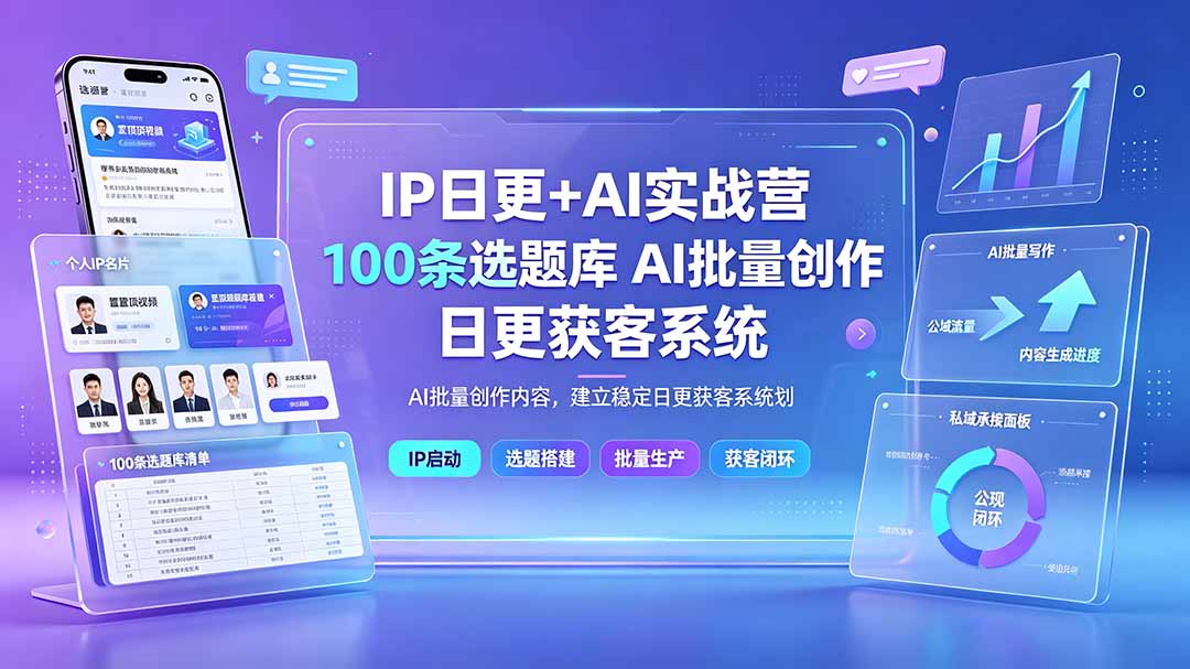 （19353期）IP日更+AI实战营：IP置顶视频制作×100条选题库搭建×10条日更规划，AI批量创作内容，建立稳定日更获客系统