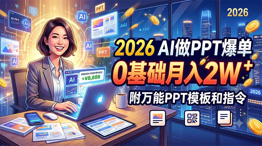（19284期）2026 AI做PPT爆单，0基础月入2W，附万能PPT模板和指令