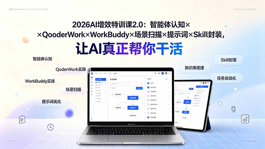 （19368期）2026AI增效特训课2.0：智能体认知×QoderWork×WorkBuddy×场景扫描×提示词×Skill封装，让AI真正帮你干活