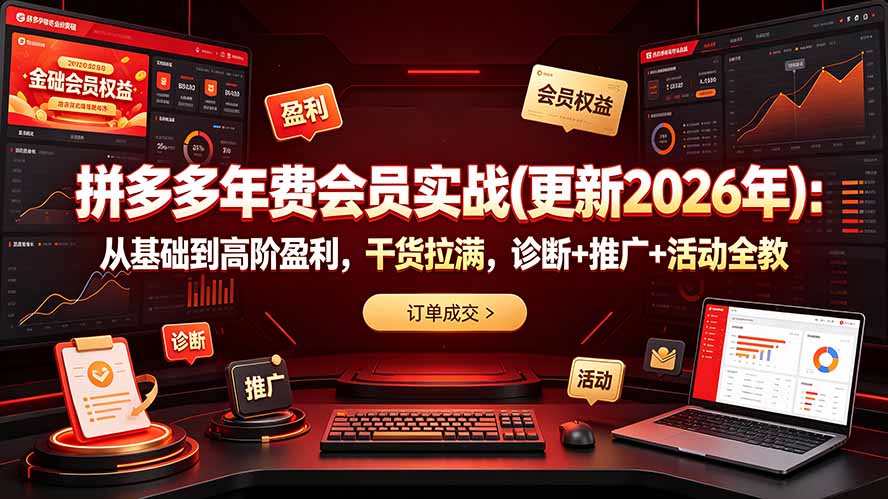 （19290期）拼多多年费会员实战(更新2026年)：从基础到高阶盈利，干货拉满，诊断+推广+活动全教