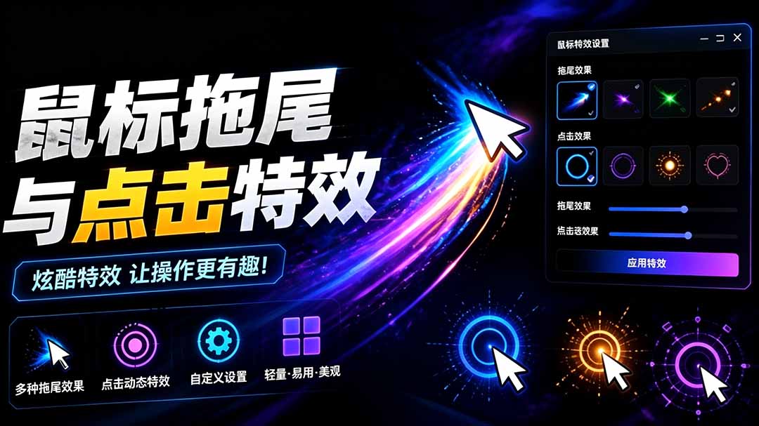 （19356期）Windows特效小工具！一键给你的鼠标添加拖尾与点击动态特效，吾爱出品，免费使用 Mouse Trail