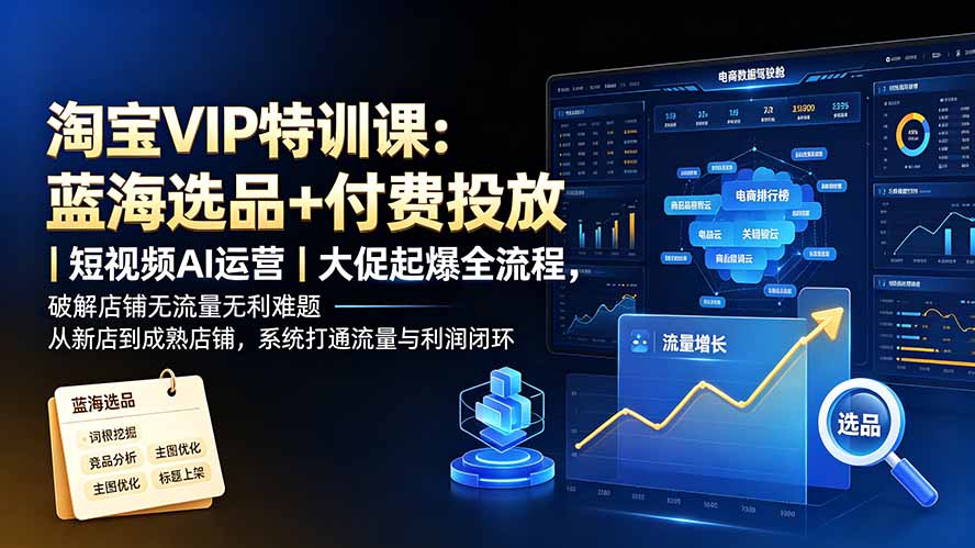 （19399期）淘宝VIP特训课：蓝海选品+付费投放｜短视频AI运营｜大促起爆全流程，破解店铺无流量无利润难题