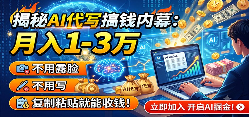 揭秘AI代写搞钱内幕：月入1-3万，不用露脸不用写，复制粘贴就能收钱！