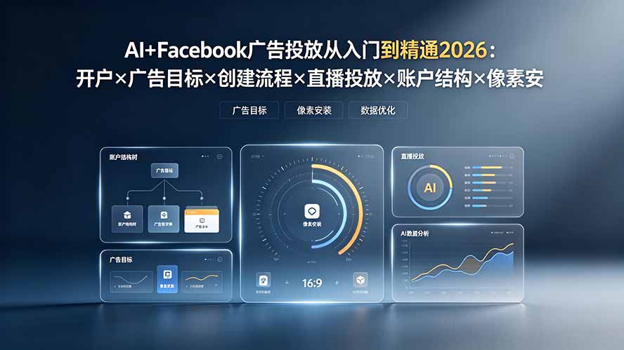 （19465期）AI+Facebook广告投放从入门到精通2026：开户×广告目标×创建流程×直播投放×账户结构×像素安装×AI赋能