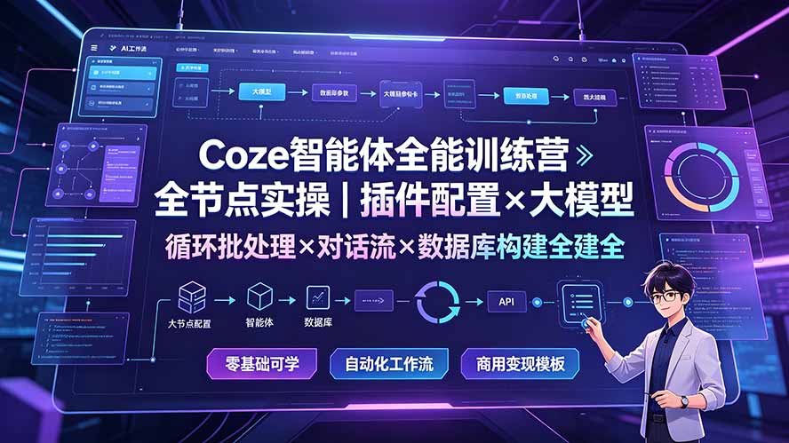 （19324期）Coze智能体全能训练营：全节点实操｜插件配置×大模型×循环批处理×对话流×数据库构建全教学