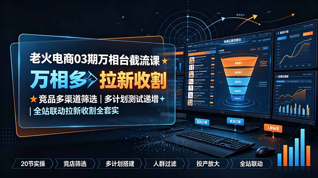 （19431期）老火电商03期万相台截流课：竞品多渠道筛选｜多计划测试递增｜全站联动拉新收割全套实操教学