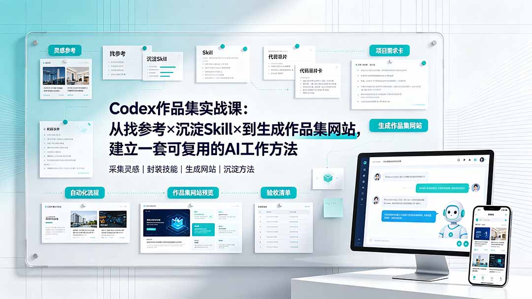 （19361期）Codex作品集实战课：从找参考×沉淀Skill×到生成作品集网站，建立一套可复用的AI工作方法