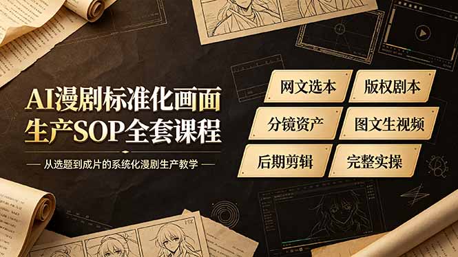 （19401期）AI漫剧标准化画面生产SOP全套课程-更新，网文选本版权剧本分镜资产全覆盖，图文生视频后期剪辑完整实操教学