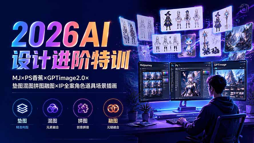 （19569期）2026AI设计进阶特训：MJ×PS香蕉×GPTimage2.0×垫图混图拼图融图×IP全案角色道具场景插画