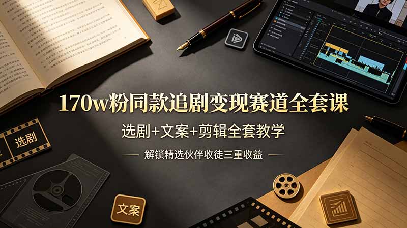 （19168期）170w粉博主同款追剧变现赛道全套课-更新，选剧+文案+剪辑全套教学，解锁精选伙伴收徒三重收益