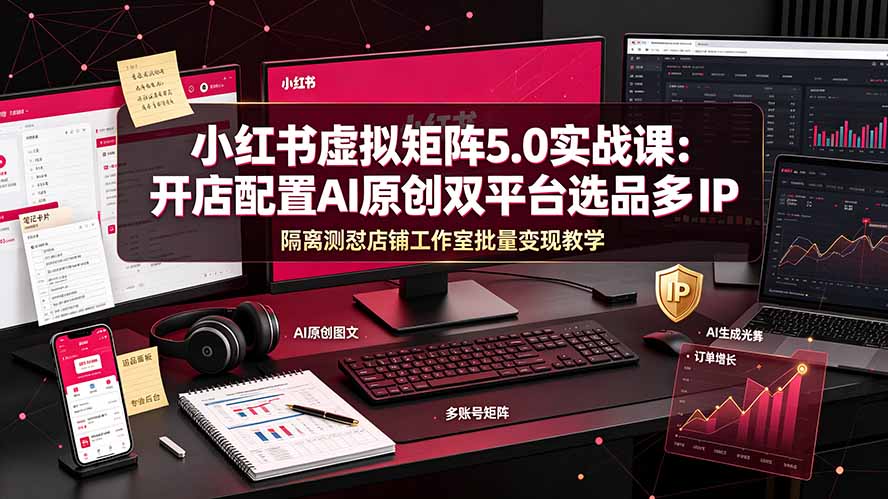 （19521期）小红书虚拟矩阵5.0实战课：开店配置｜AI原创｜双平台选品｜多IP隔离｜测怼店铺工作室批量变现实操教学