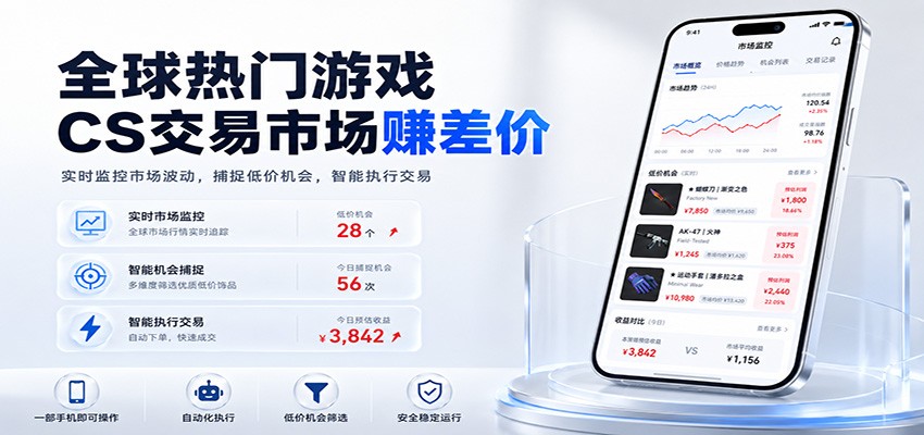 全球热门游戏CS交易市场赚差价，一个账号一部手机即可稳定运行，月入过万