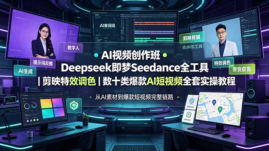 （19454期）AI视频创作班◆Deepseek即梦Seedance全工具｜剪映特效调色｜数十类爆款AI短视频全套实操教程